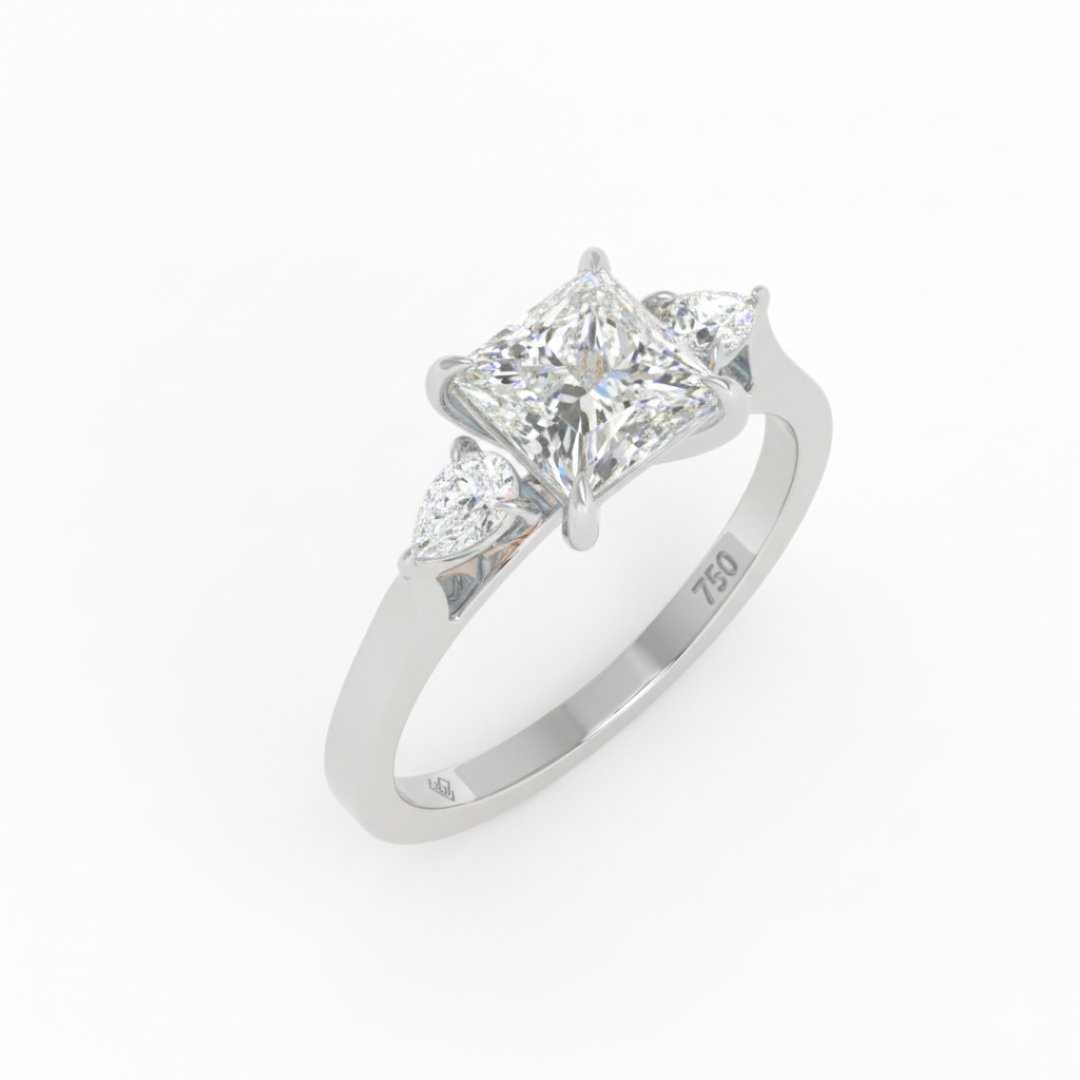 Sofia Princess Cut Diamond Engagement Ring With A Pear sides