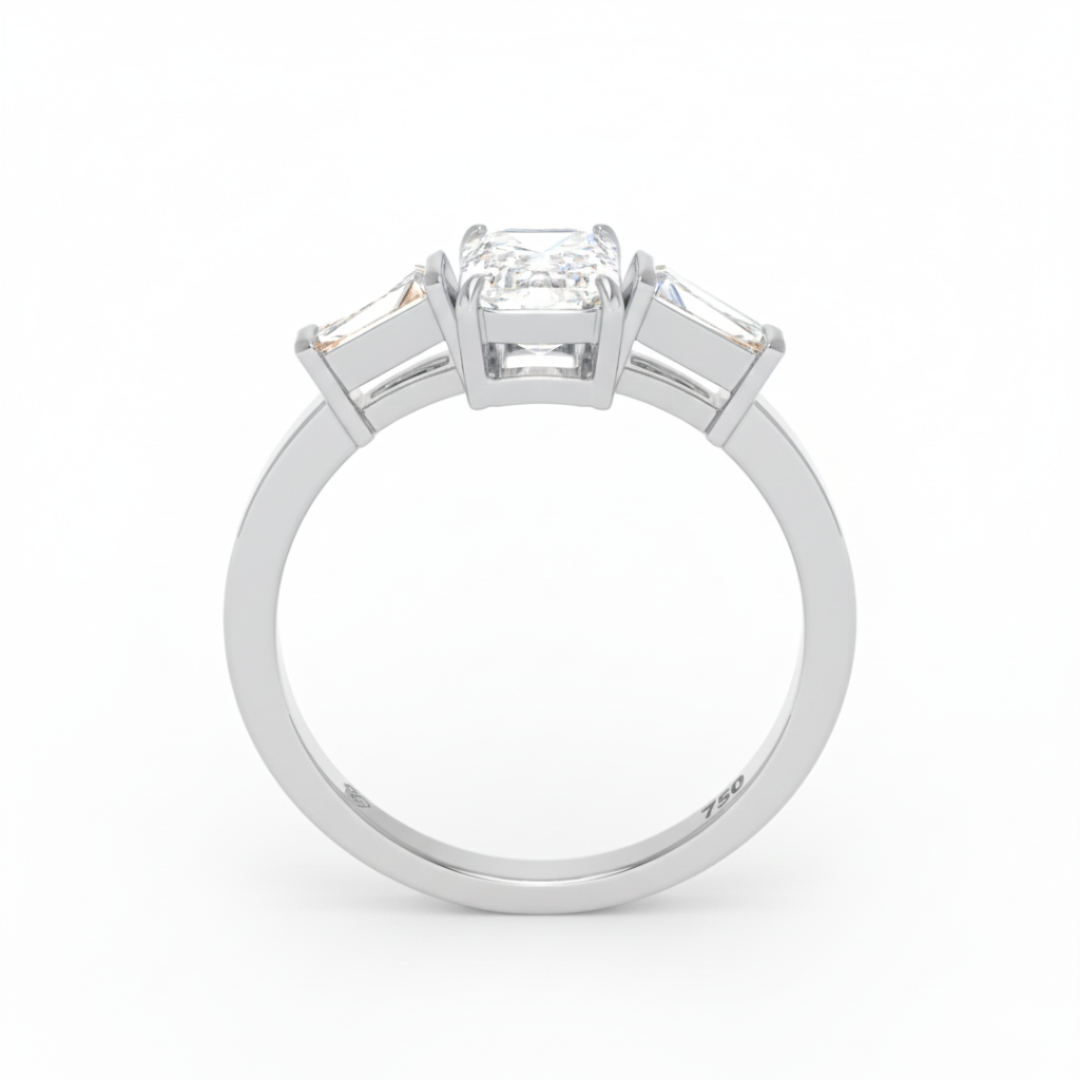 Mary Emerald Cut Diamond Engagement Ring with Tapering Baguette Cut Side Diamonds