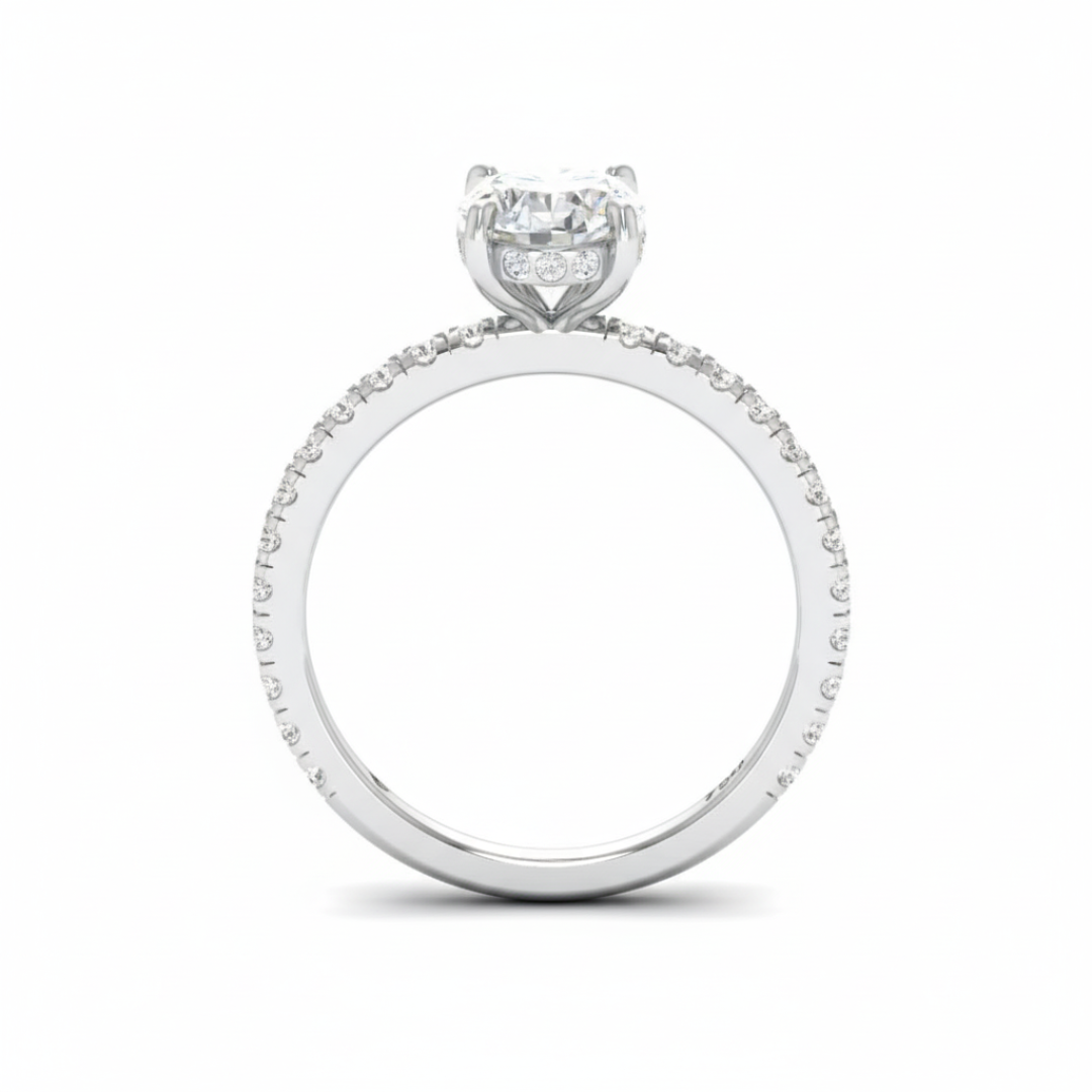 Chloé Oval Cut Diamond Engagement Ring with Diamond Hidden Halo and Diamond Band