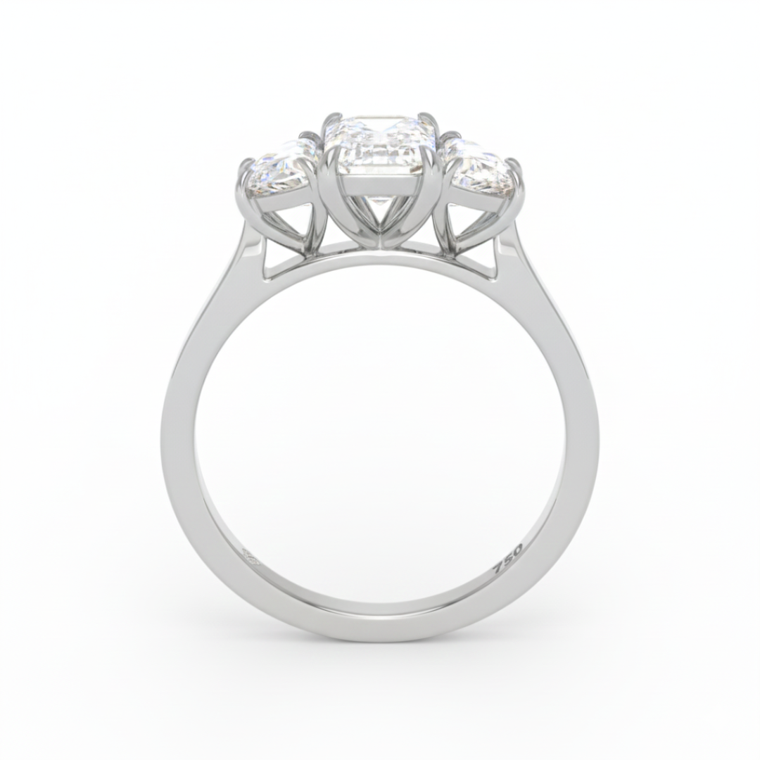 Kamala Emerald Cut Diamond Engagement Ring with Half Moon Cut Sides Diamonds