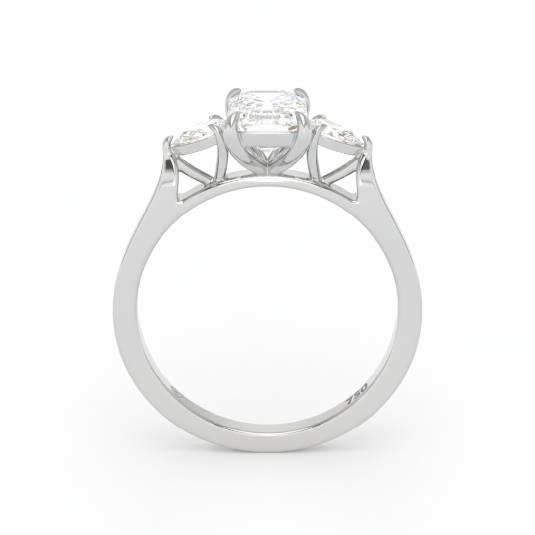 Sofia Emerald Cut Diamond Engagement Ring With A Pear Sides