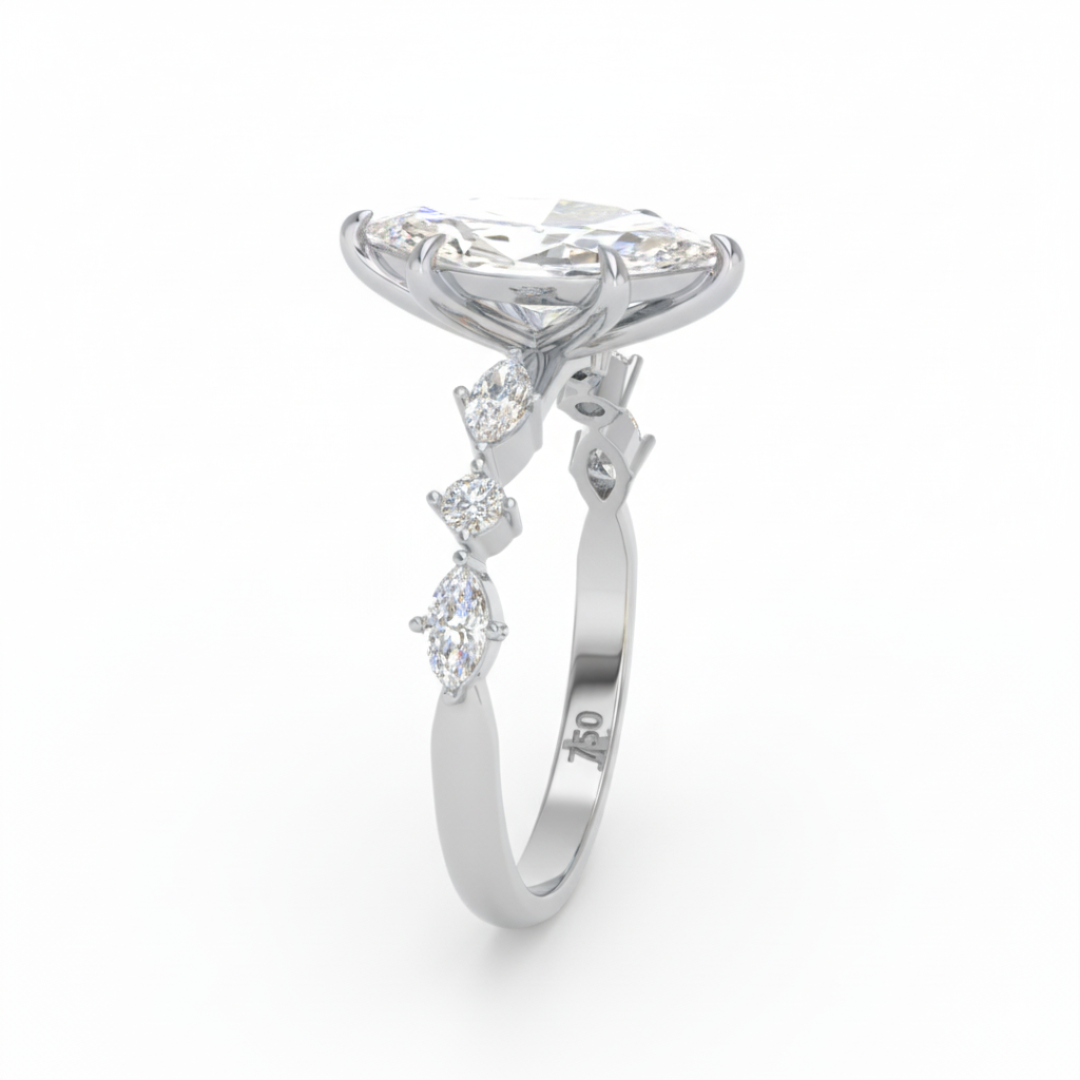 Elizabeth Marquise Cut Diamond Engagement Ring With A Marquise and Round Cut Diamond Band