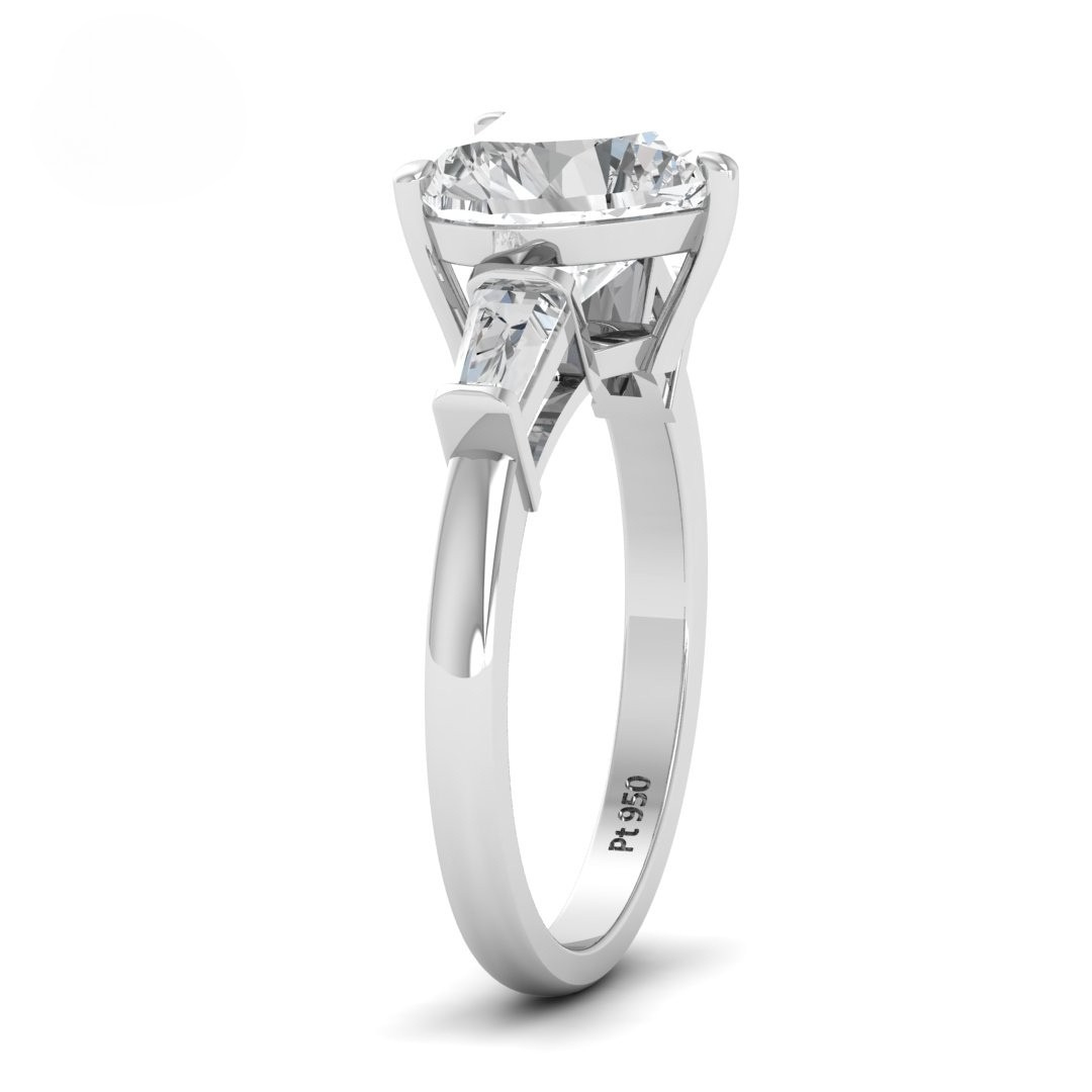 Mary Heart Cut Diamond Engagement Ring with Tapering Baguettes Cut Side Diamonds