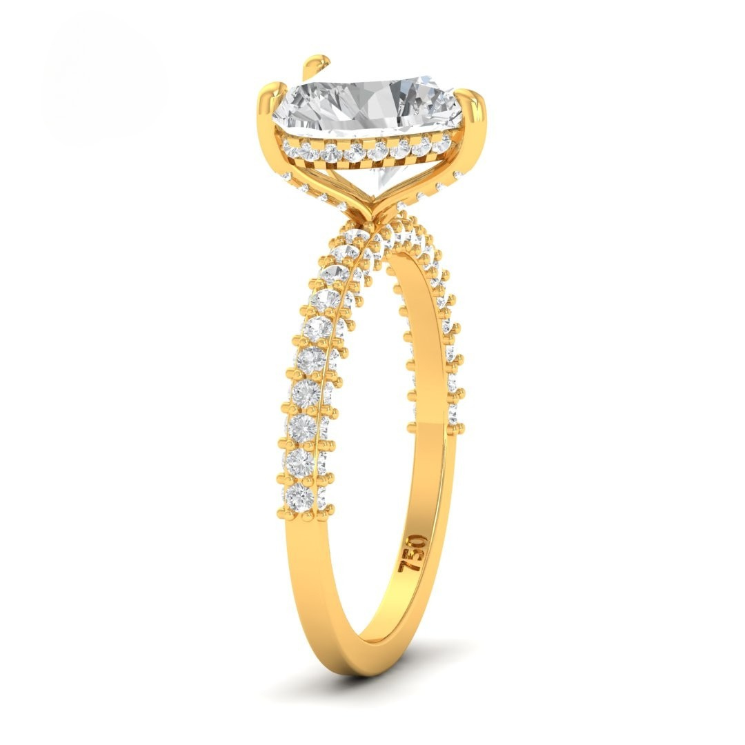 Bague de fiançailles Mia en diamant taille cœur avec halo de diamants cachés et anneau en diamant 3D