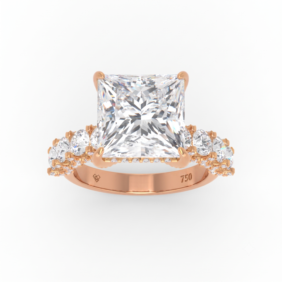 Juliette Princess Lab-Grown Diamond Engagement Ring featuring a Half-Set Diamond Band, Hidden Halo, and Pavé U-Shaped Prong Setting