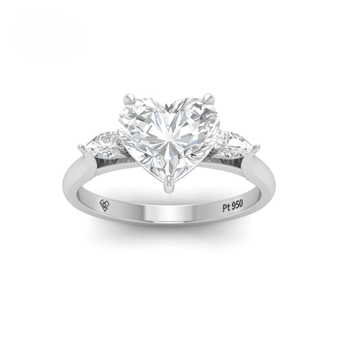 Sofia Heart Cut Diamond Engagement Ring With A Pear Cut Side Diamonds
