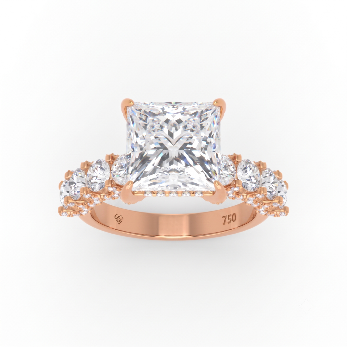 Juliette Princess Lab-Grown Diamond Engagement Ring featuring a Half-Set Diamond Band, Hidden Halo, and Pavé U-Shaped Prong Setting