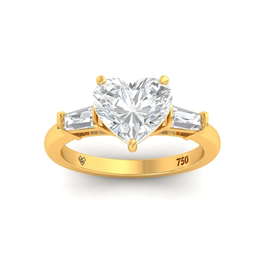 Mary Heart Cut Diamond Engagement Ring with Tapering Baguettes Cut Side Diamonds