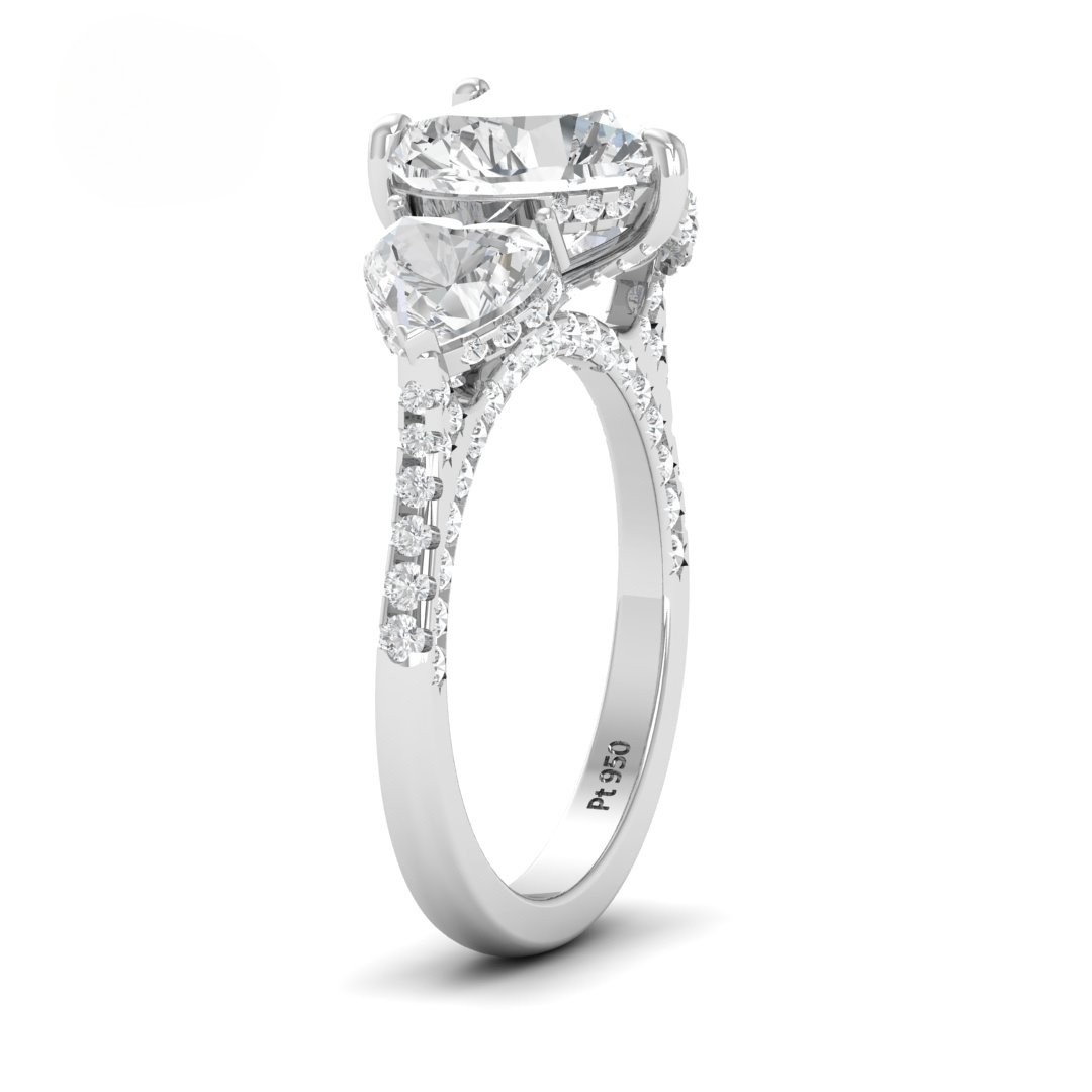 Victoria Heart Cut Diamond Engagement Ring with Heart Cut Side Diamonds and 3D Diamond Band
