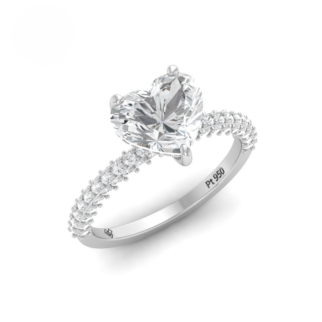 Bague de fiançailles Mia en diamant taille cœur avec halo de diamants cachés et anneau en diamant 3D