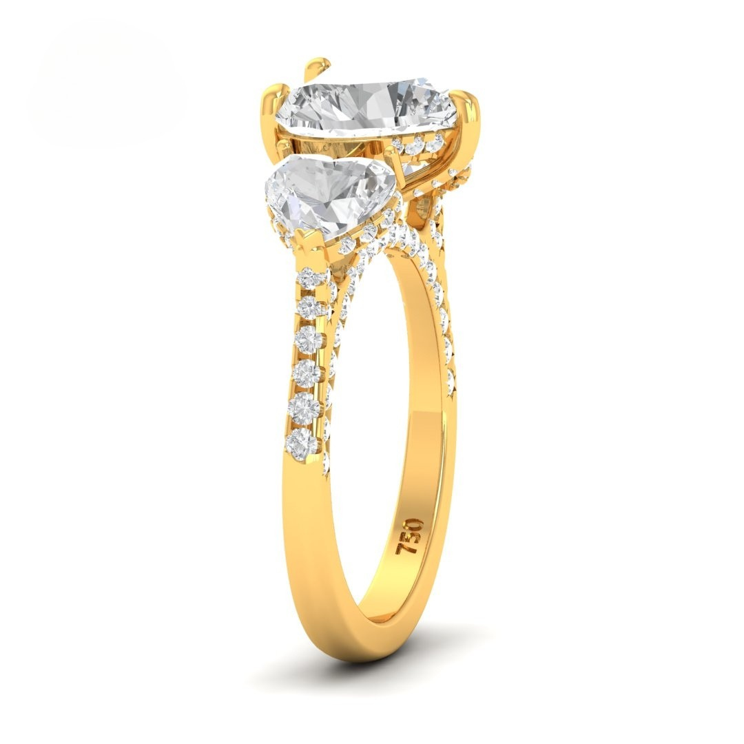 Victoria Heart Cut Diamond Engagement Ring with Heart Cut Side Diamonds and 3D Diamond Band