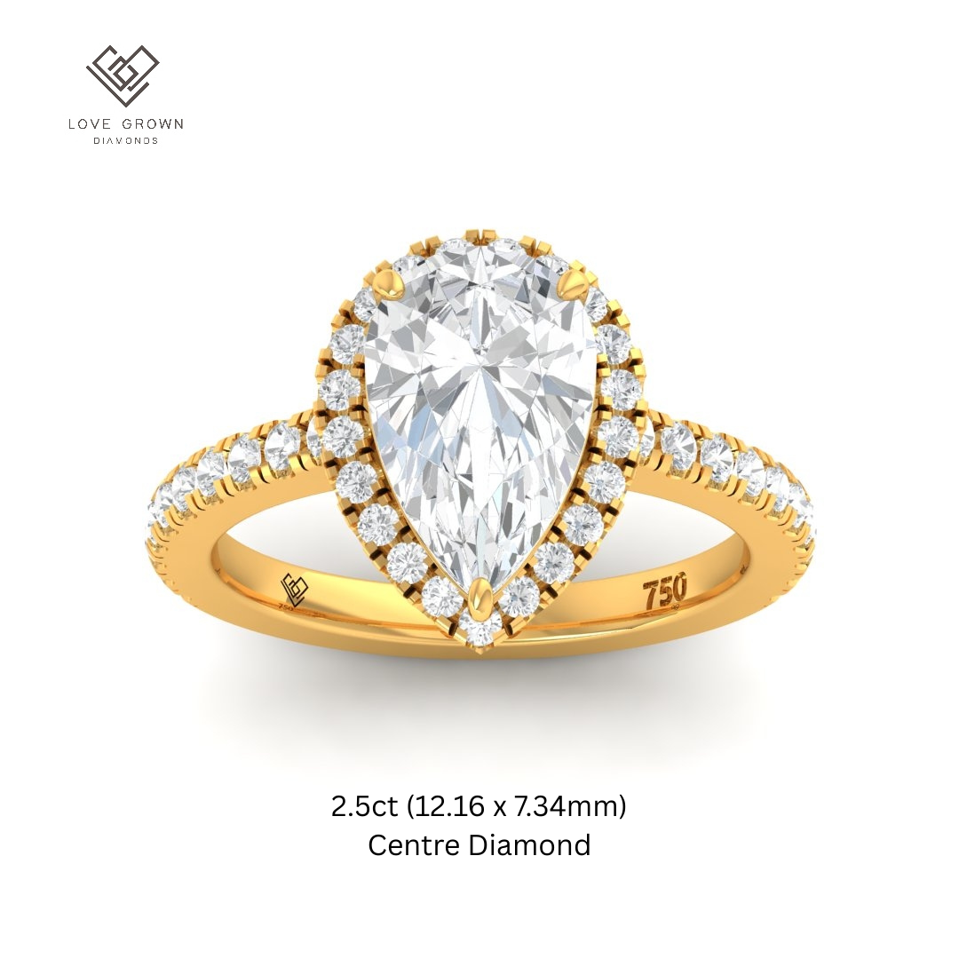 Bella Pear Cut Diamond Engagement Ring with Diamond Halo & Diamond Band
