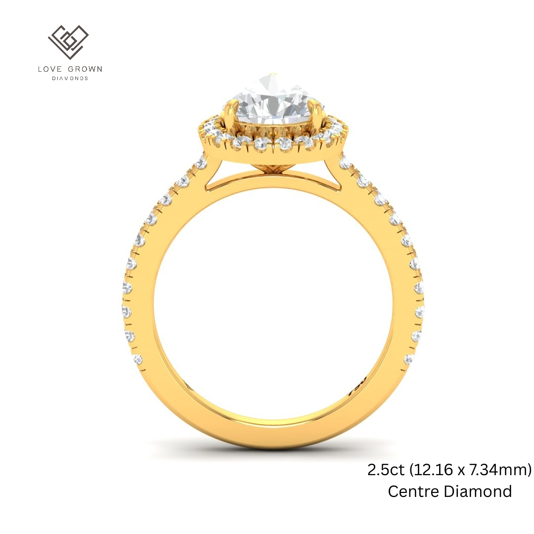 Bella Pear Cut Diamond Engagement Ring with Diamond Halo & Diamond Band