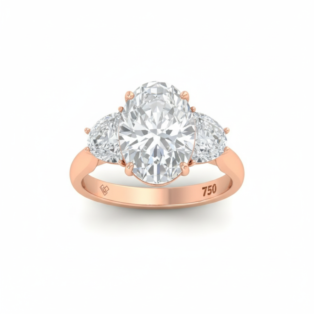 Kamala Oval Cut Diamond Engagement Ring with Half Moon Cut Side Diamonds