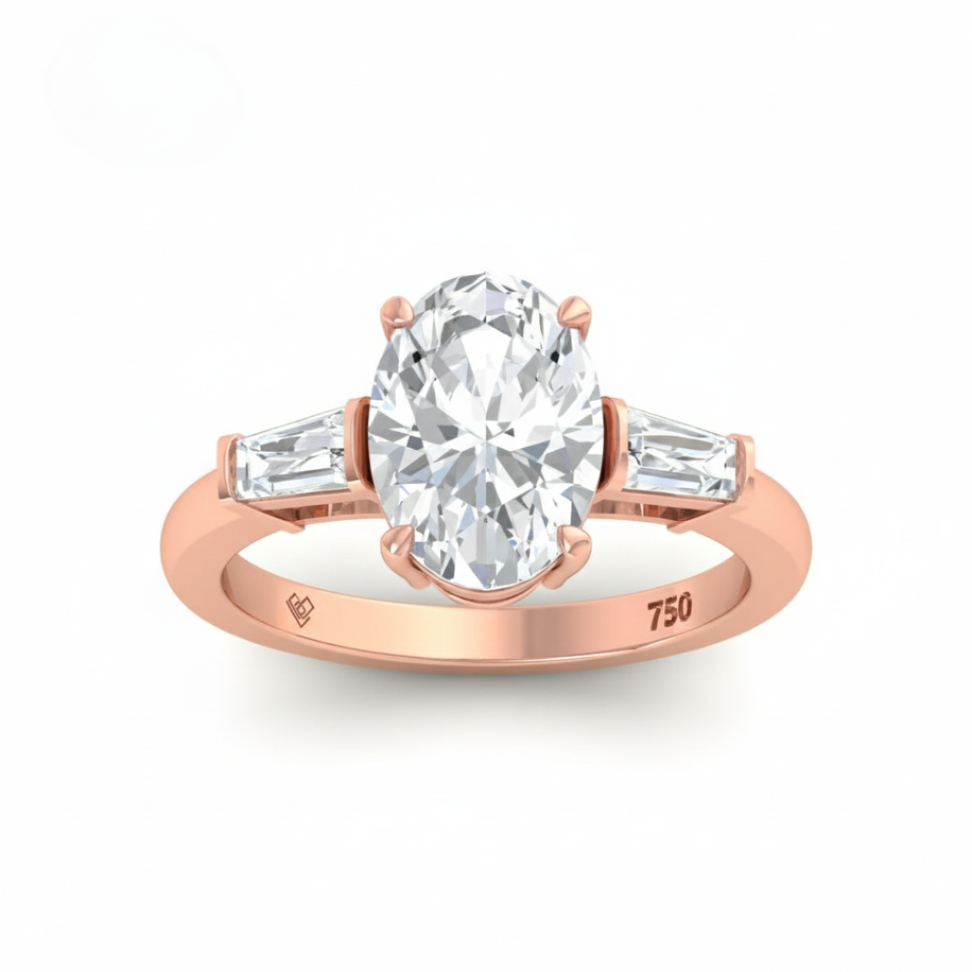 Mary Oval Cut Diamond Engagement Ring With Tapering Baguettes Cut Side Diamond