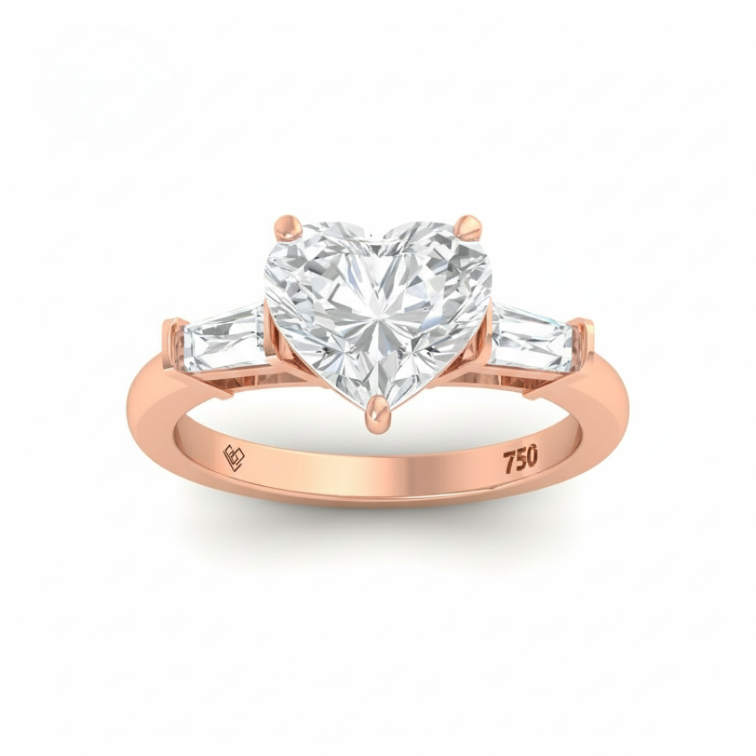 Mary Heart Cut Diamond Engagement Ring with Tapering Baguettes Cut Side Diamonds