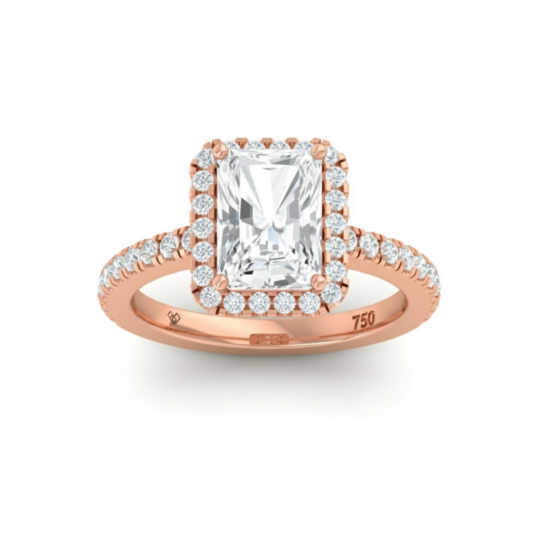 Bella Radiant Cut Diamond Engagement Ring with Diamond Halo & Diamond Band