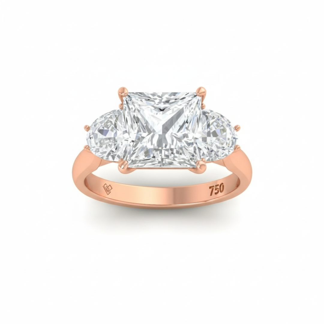 Kamala Princess Cut Diamond Engagement Ring with Half Moon Sides
