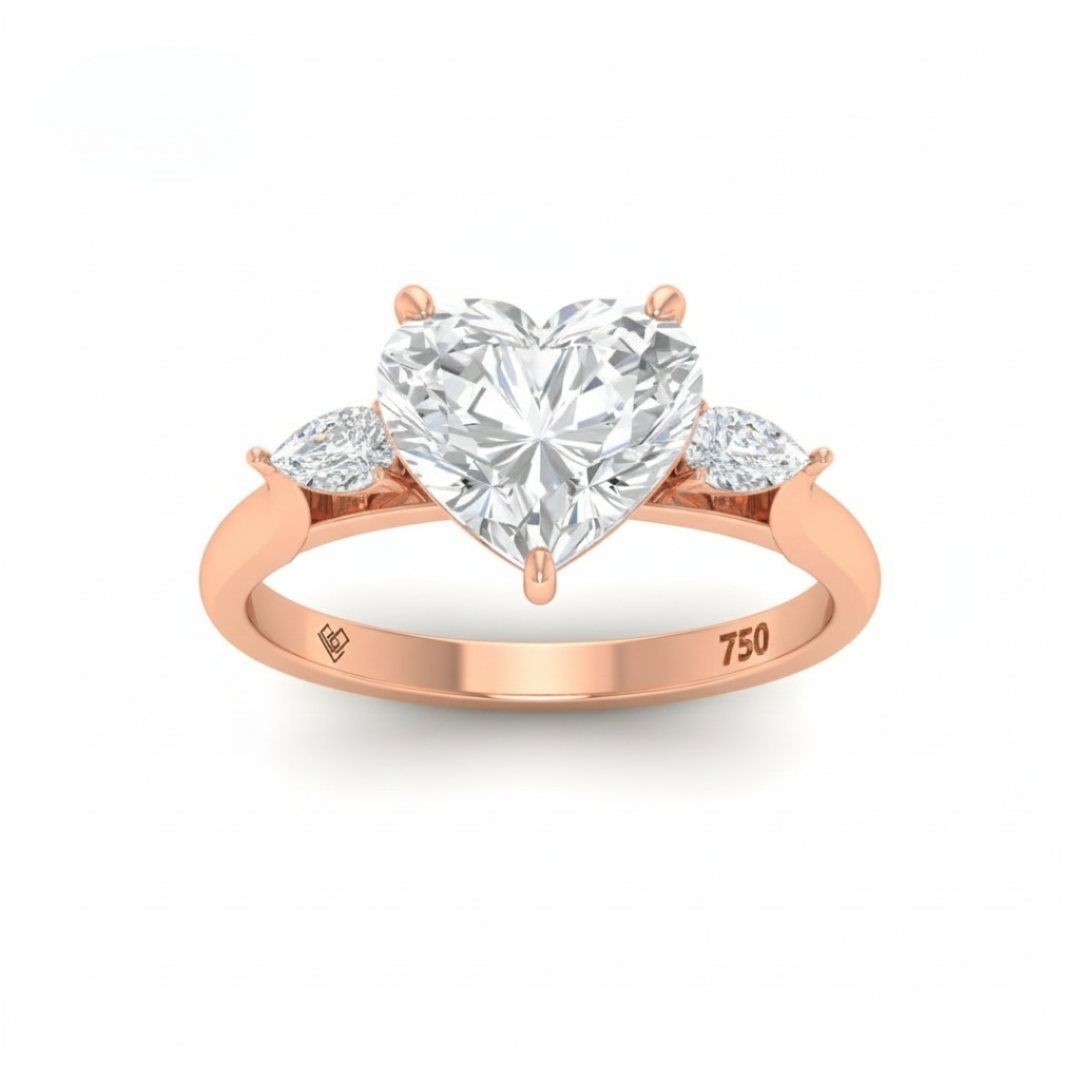 Sofia Heart Cut Diamond Engagement Ring With A Pear Cut Side Diamonds