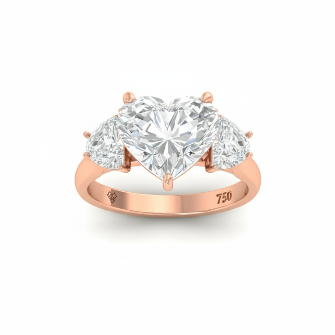 Kamala Heart Cut Diamond Engagement Ring with Half Moon Cut Side Diamonds