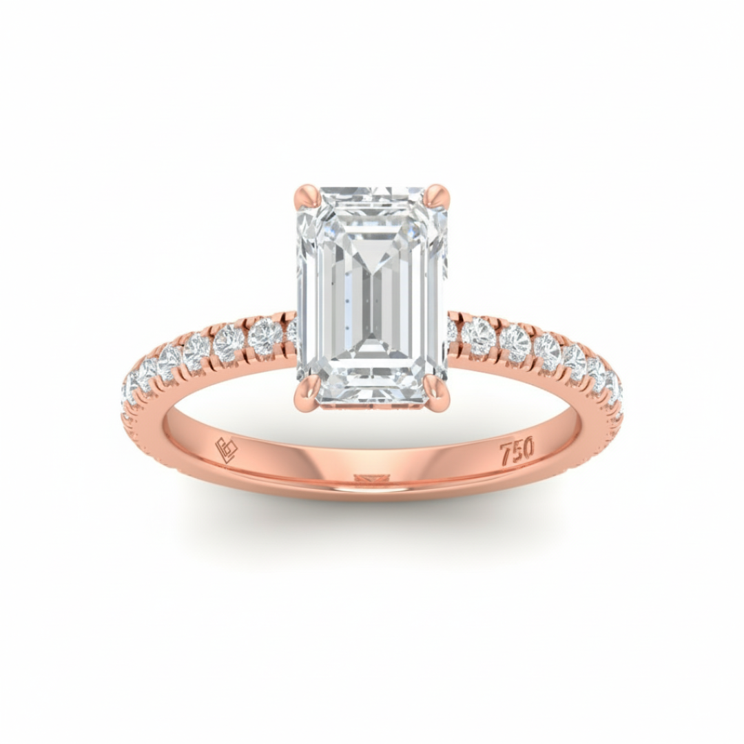 Chloé Emerald Cut Diamond Engagement Ring with Diamond Hidden Halo and Diamond Band