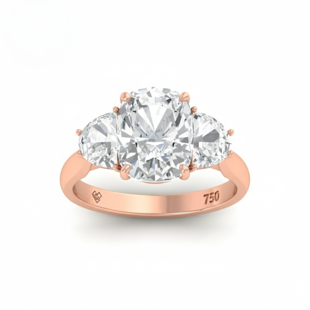 Kamala Cushion Cut Diamond Engagement Ring with Half Moon Cut Side Diamonds