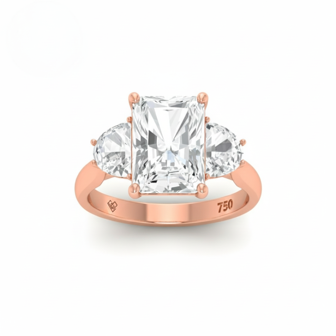 Kamala Radiant Cut Diamond Engagement Ring With Half Moon Cut Side Diamond