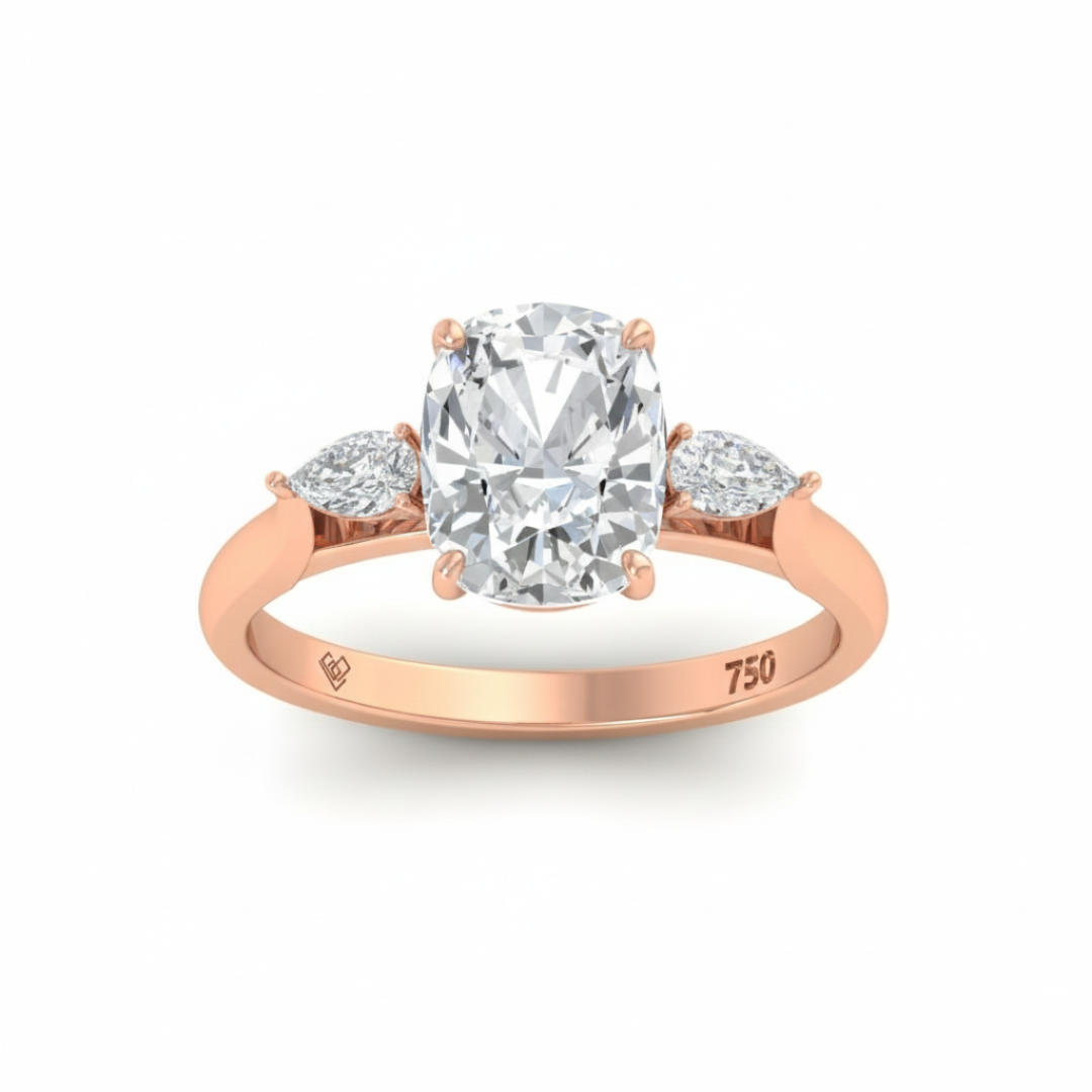 Sofia Cushion Cut Diamond Engagement Ring With A Pear Cut Side Diamonds