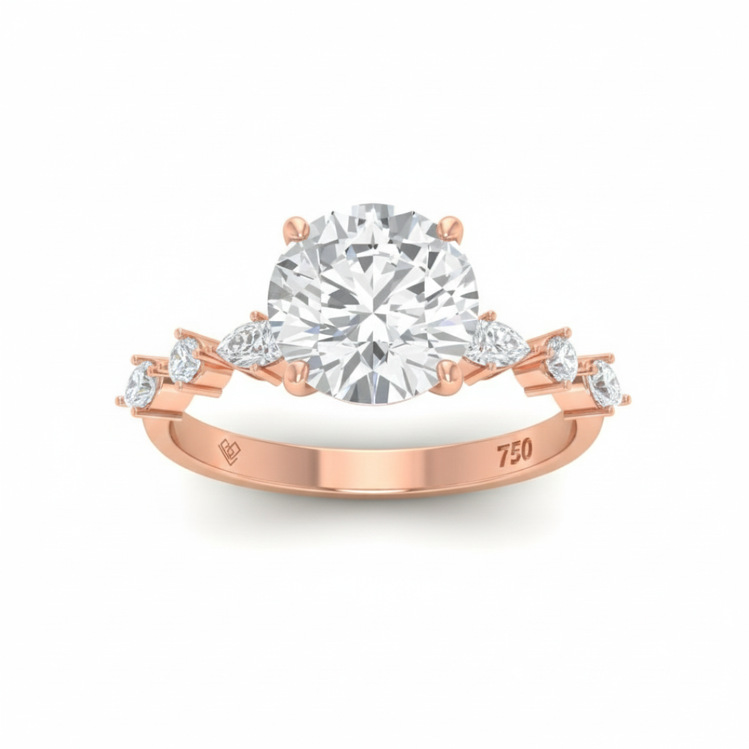 Elizabeth Round Brilliant Cut Diamond Engagement Ring With A Marquise And Round Cut Diamond Band
