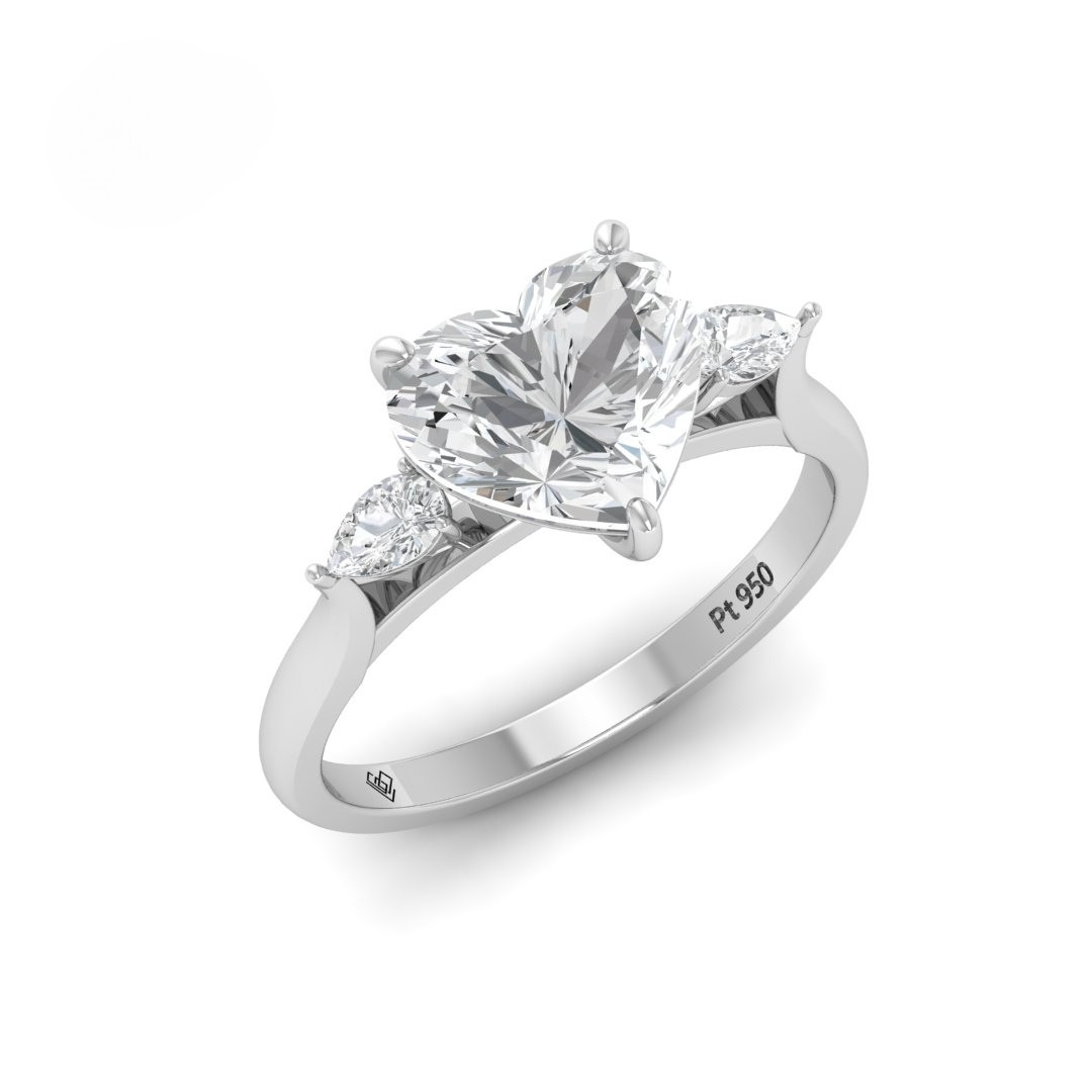 Sofia Heart Cut Diamond Engagement Ring With A Pear Cut Side Diamonds