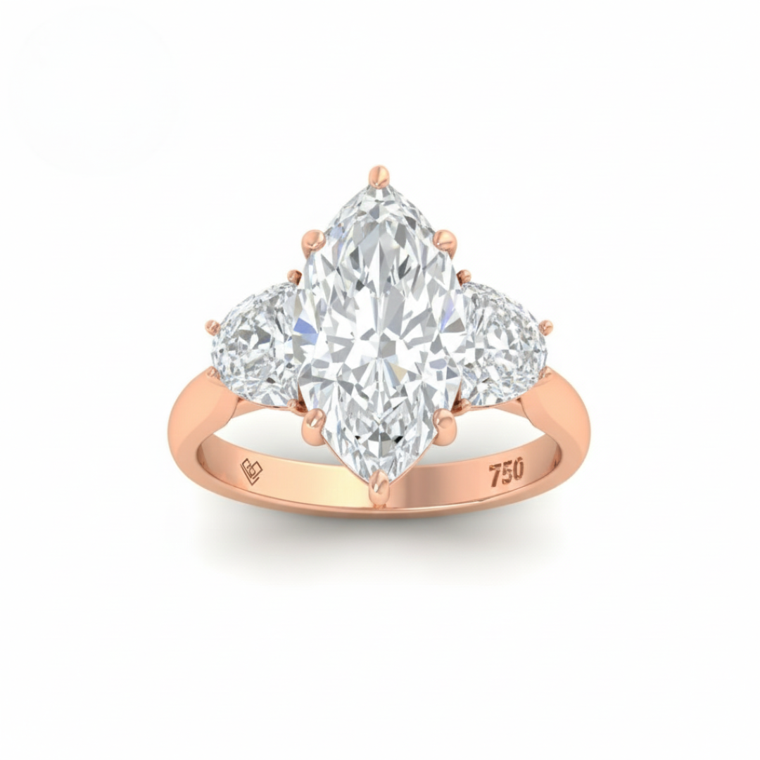 Kamala Marquise Cut Diamond Enagement Ring with Half Moon Cut Side Diamonds