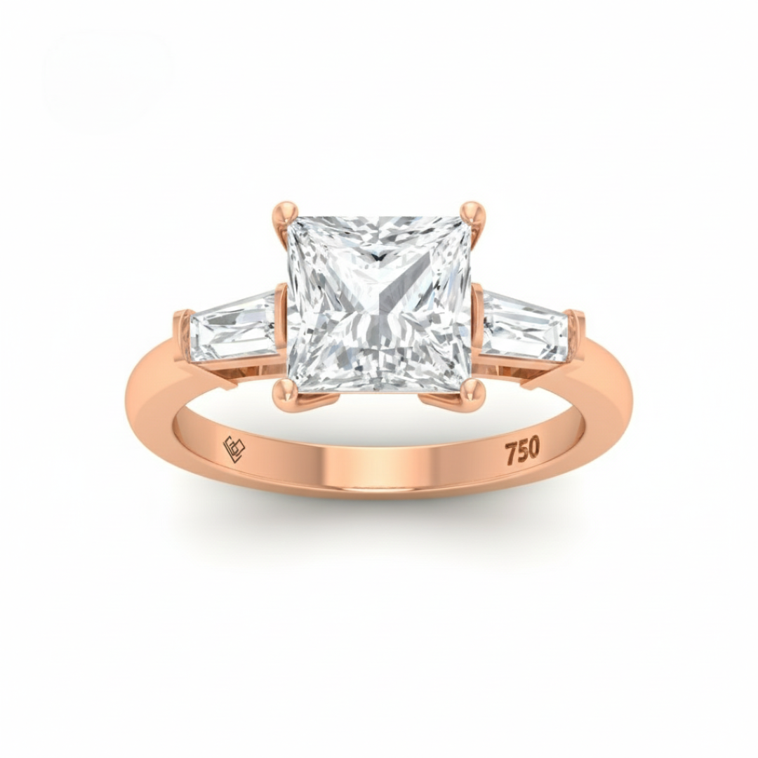 Mary Princess Cut Diamond Engagement Ring With Tapering Baguette Cut Side Diamonds