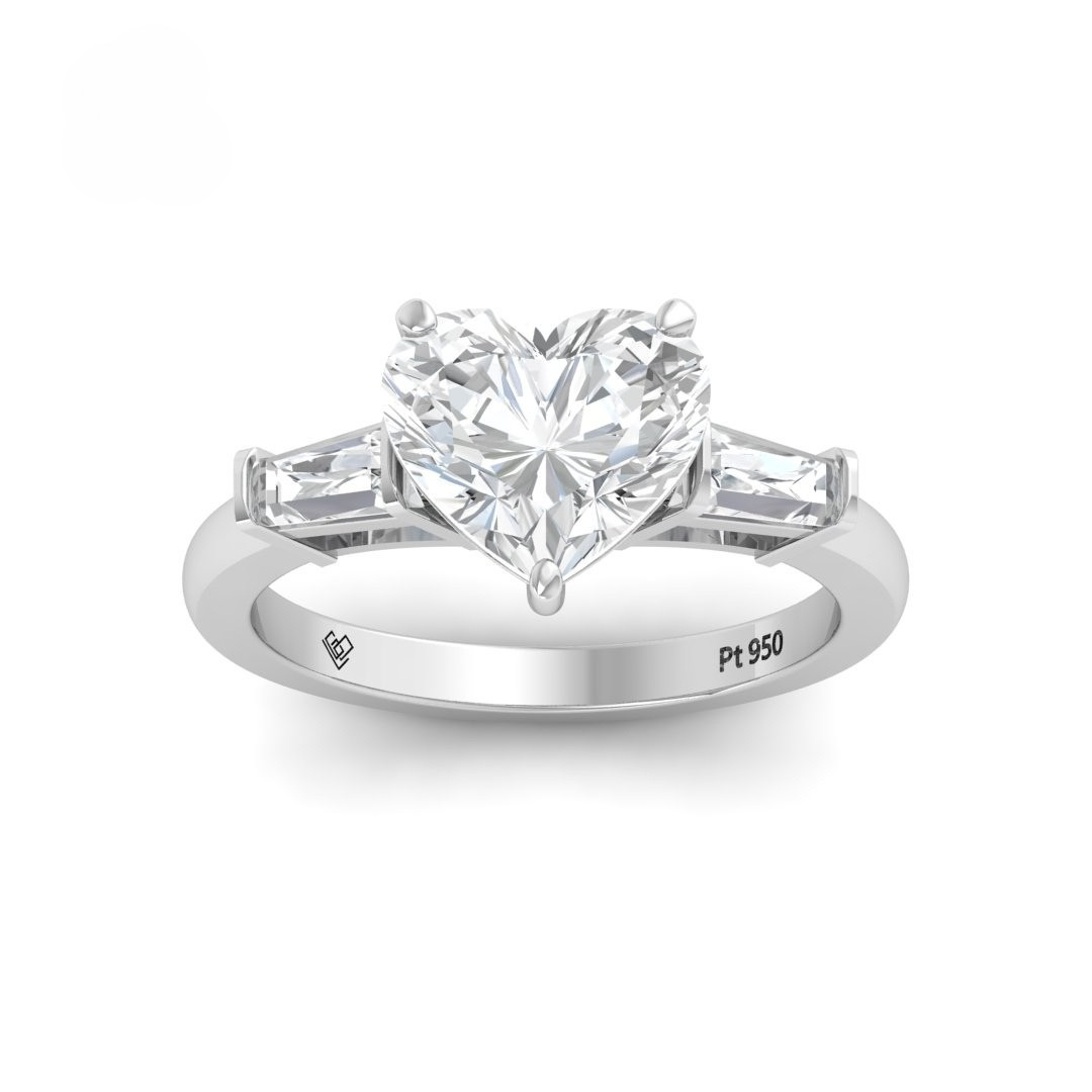 Mary Heart Cut Diamond Engagement Ring with Tapering Baguettes Cut Side Diamonds