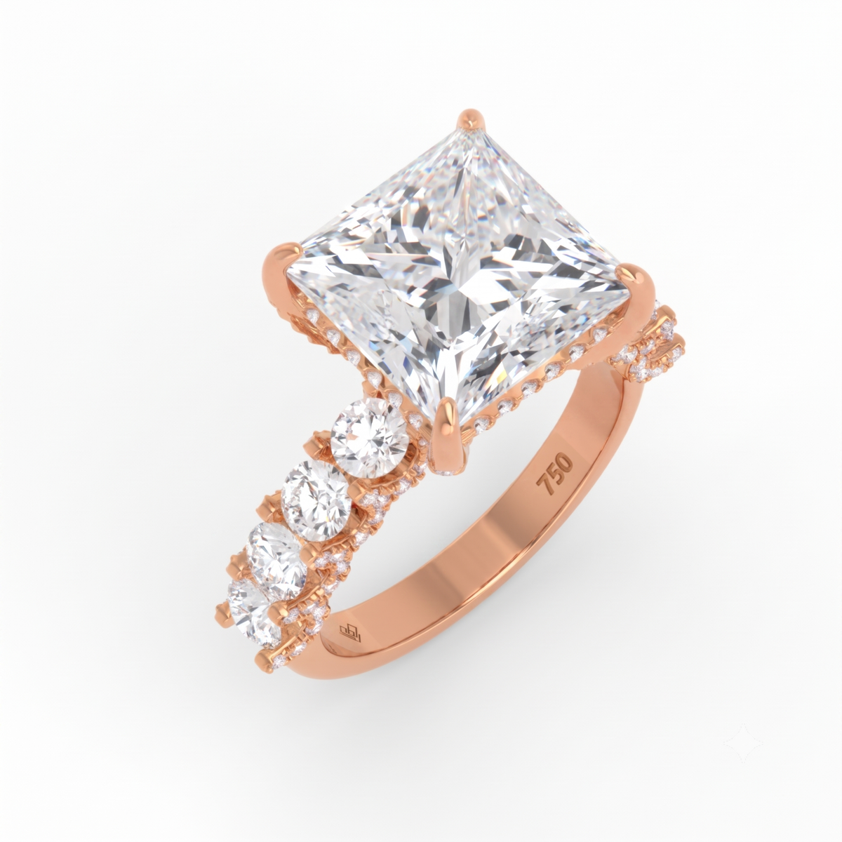 Juliette Princess Lab-Grown Diamond Engagement Ring featuring a Half-Set Diamond Band, Hidden Halo, and Pavé U-Shaped Prong Setting