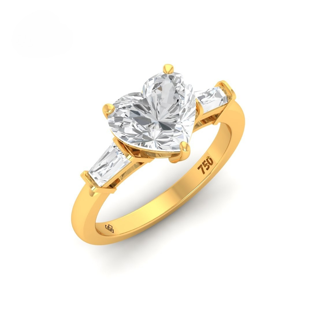 Mary Heart Cut Diamond Engagement Ring with Tapering Baguettes Cut Side Diamonds