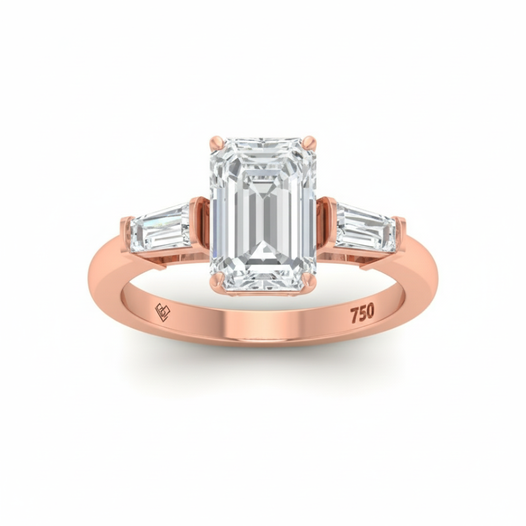 Mary Emerald Cut Diamond Engagement Ring with Tapering Baguette Cut Side Diamonds