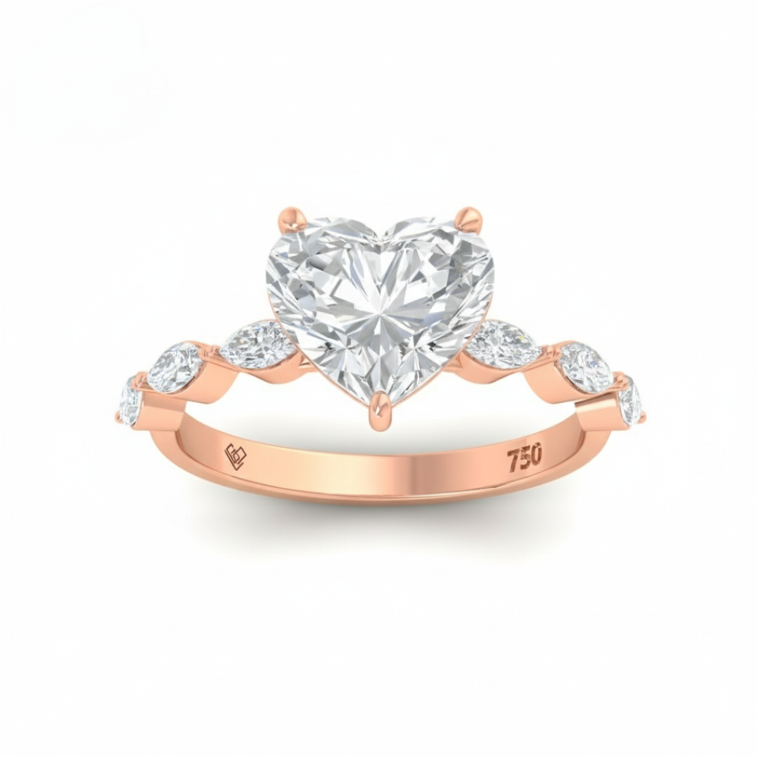 Kasandra Heart Cut Diamond Engagement RIng With A Marquise Cut Diamond Band