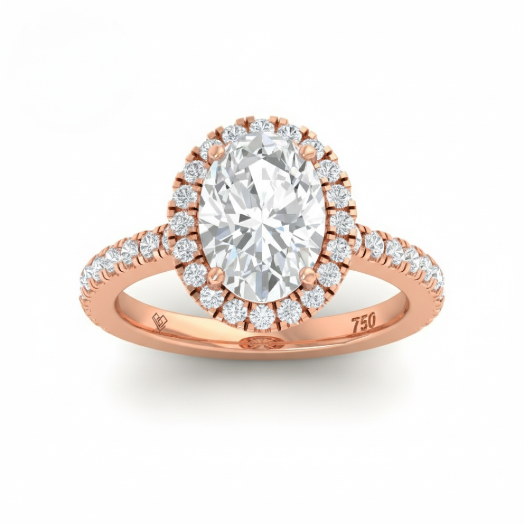 Bella Oval Cut Diamond Engagement Ring with Diamond Halo & Diamond Band