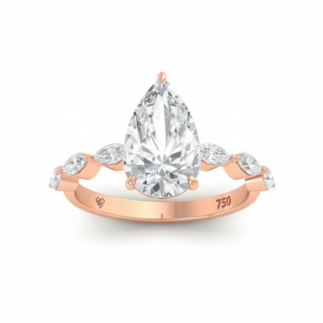 Kasandra Pear Cut Diamond Engagement Ring With A Marquise Cut Diamond Band