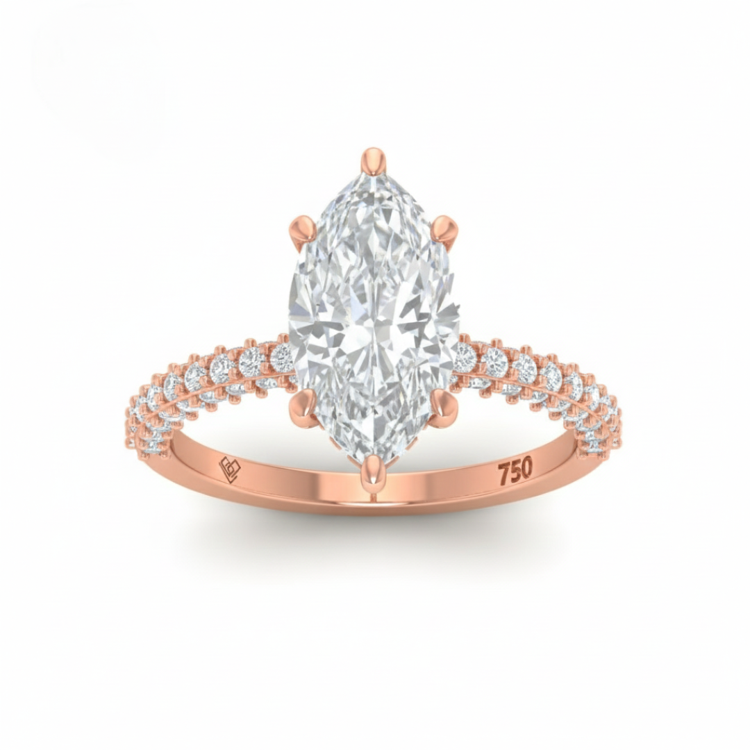 Mia Marquise Cut Diamond Engagement Ring with Diamond Hidden Halo and 3D Diamond Band