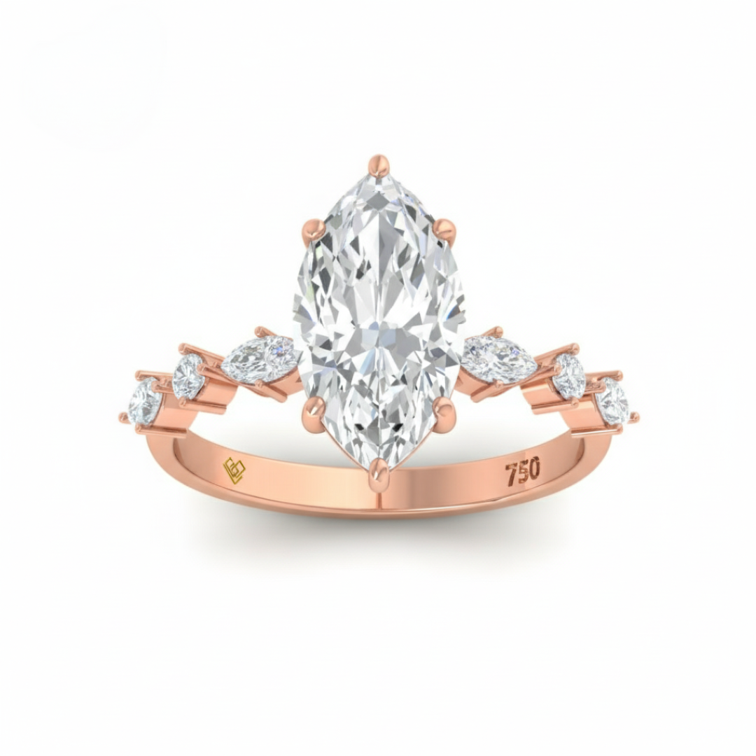 Elizabeth Marquise Cut Diamond Engagement Ring With A Marquise and Round Cut Diamond Band