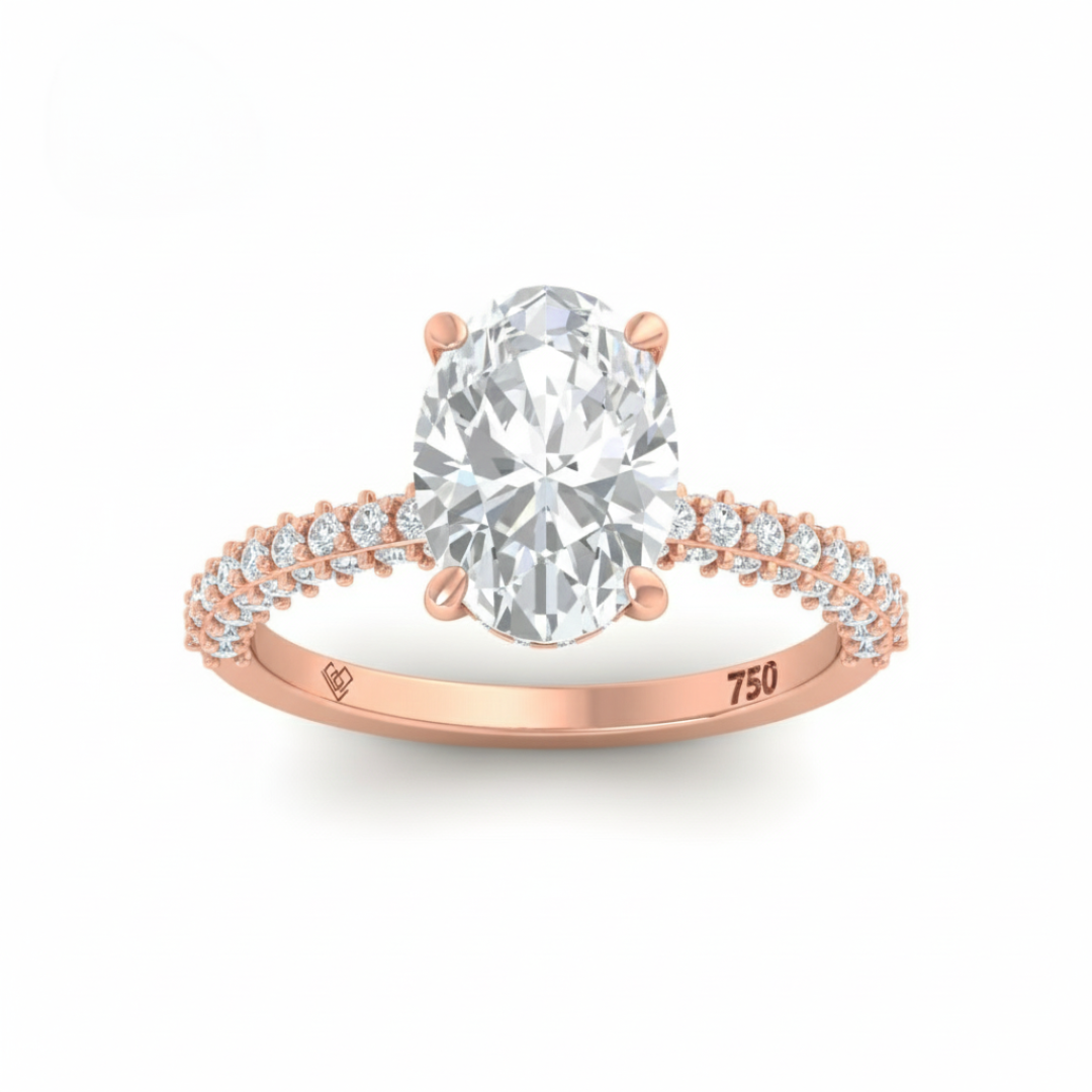 Mia Oval Cut Diamond Engagement Ring With Diamond Hidden Halo And 3D Diamond Band