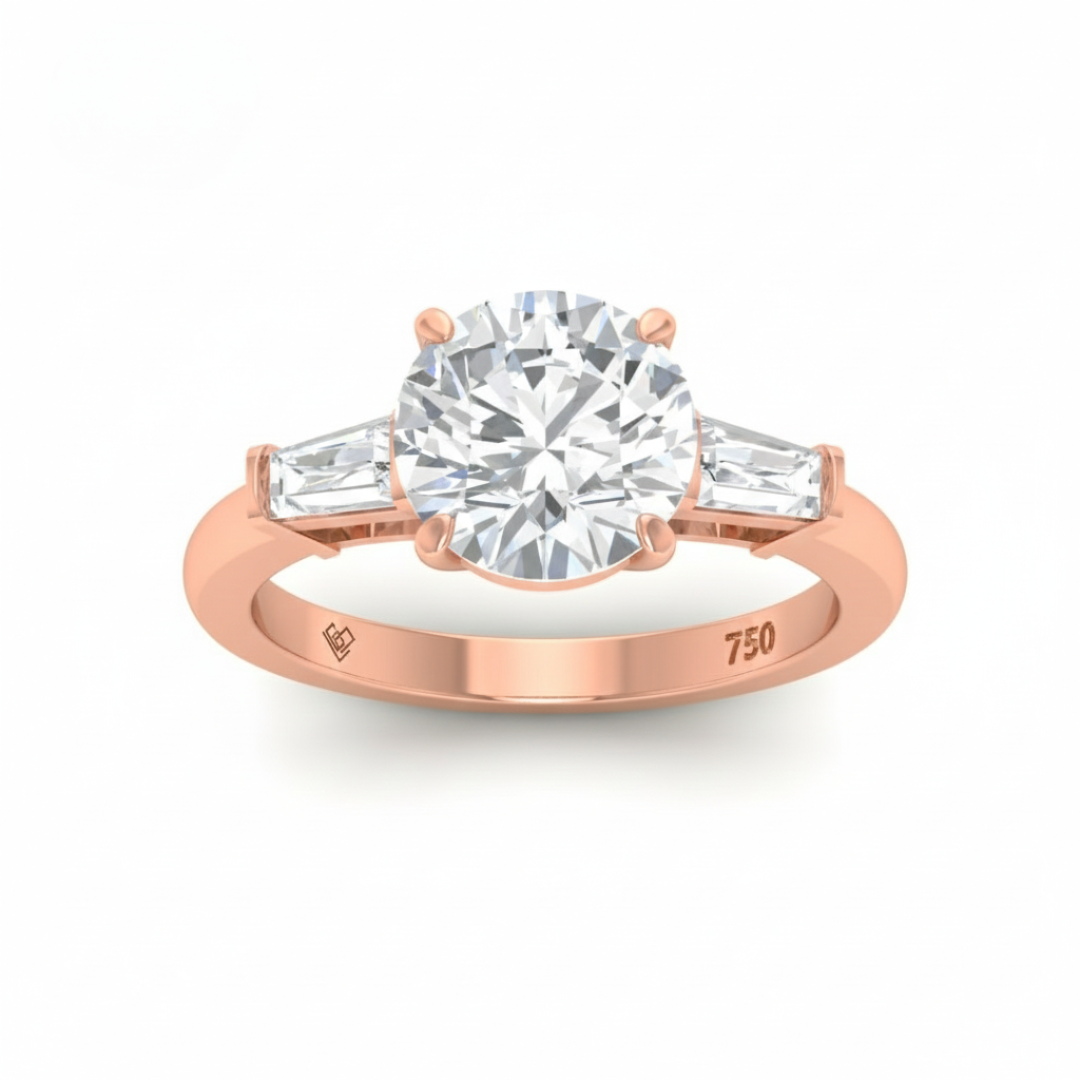 Mary Round Brilliant Cut Diamond Engagement Ring With Tapering Baguette Cut Side Diamond