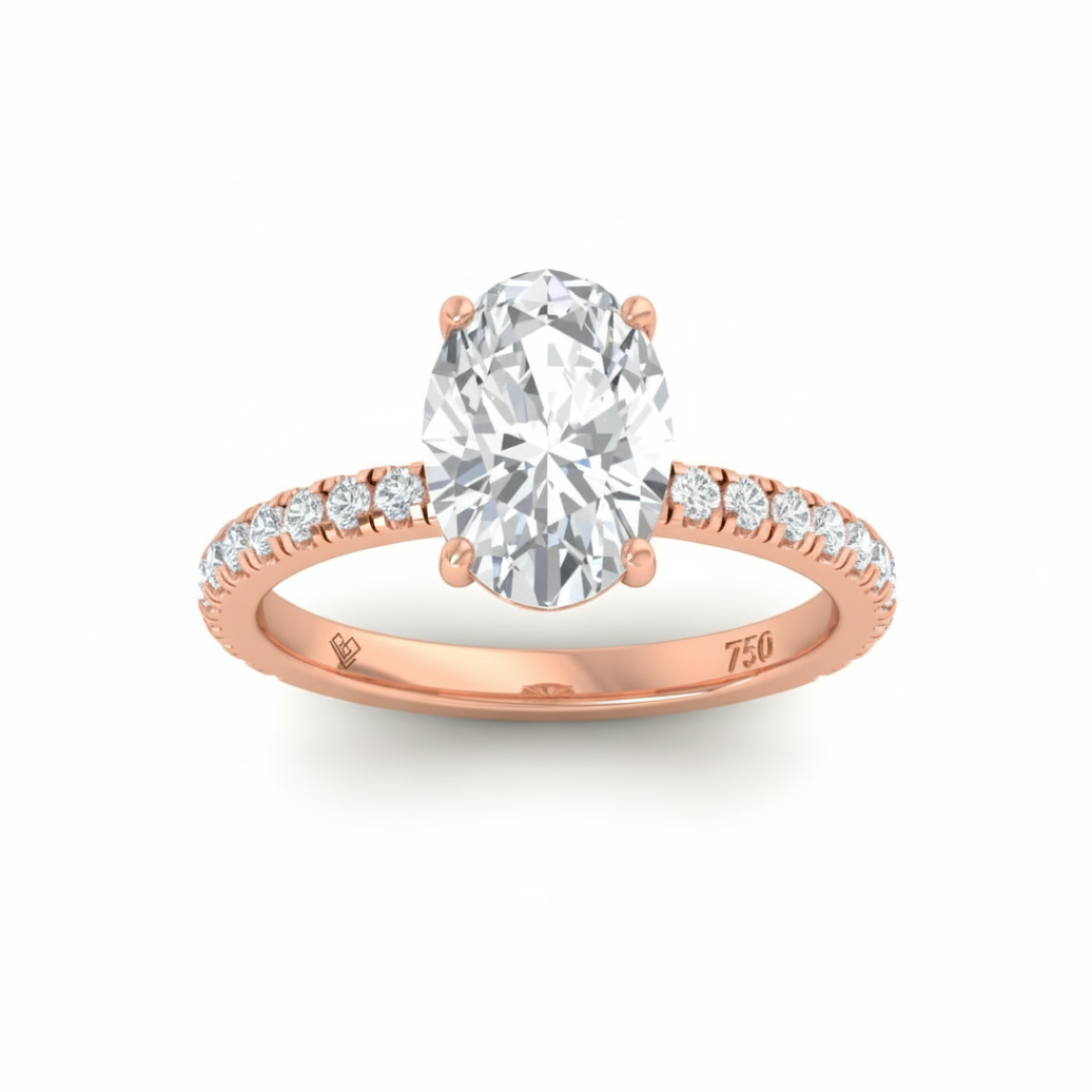 Chloé Oval Cut Diamond Engagement Ring with Diamond Hidden Halo and Diamond Band
