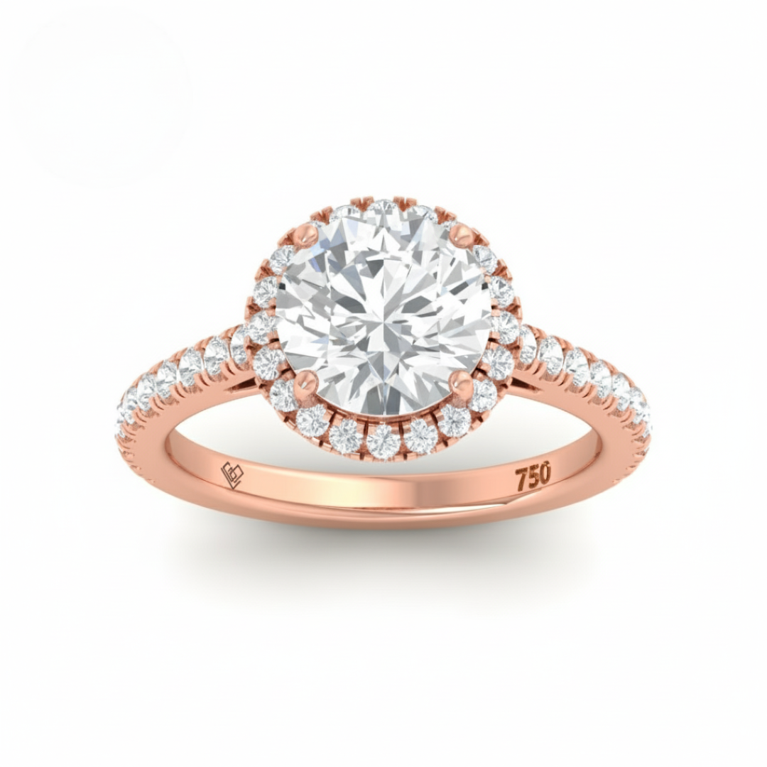 Bella Round Cut Diamond Engagement Ring with Diamond Halo & Diamond Band