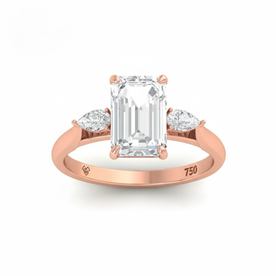 Sofia Emerald Cut Diamond Engagement Ring With A Pear Sides