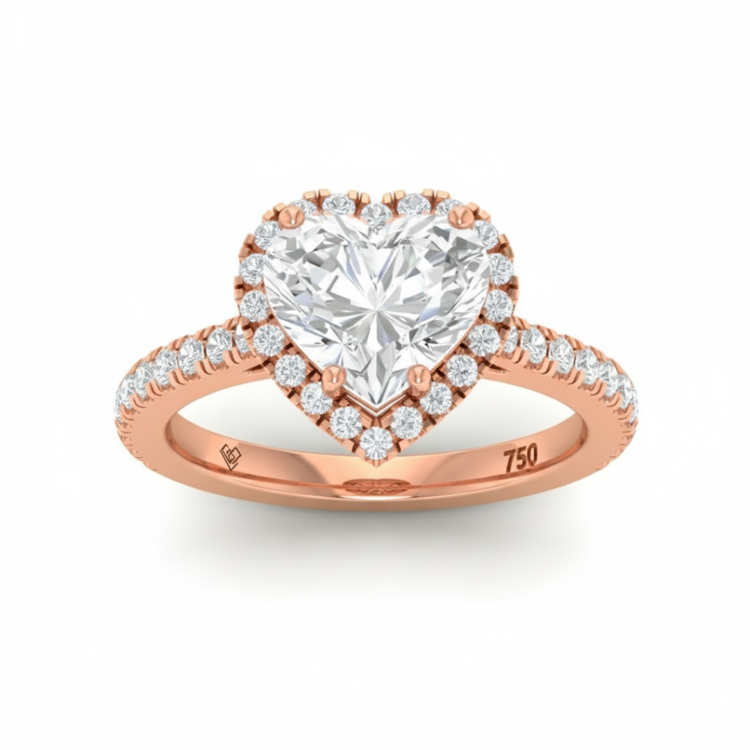 Bella Heart Cut Diamond Engagement Ring with Diamond Halo & Diamond Band