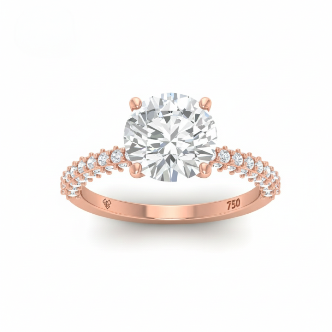 Mia Round Brilliant Cut Diamond Engagement Ring With Diamond Hidden Halo And 3D Diamond Band
