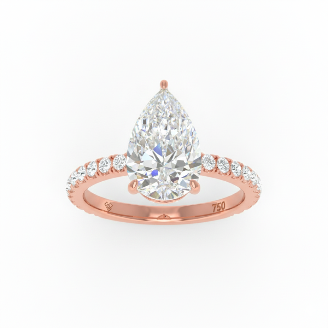 Chloé Pear Cut Diamond Engagement Ring with Diamond Hidden Halo and Diamond Band