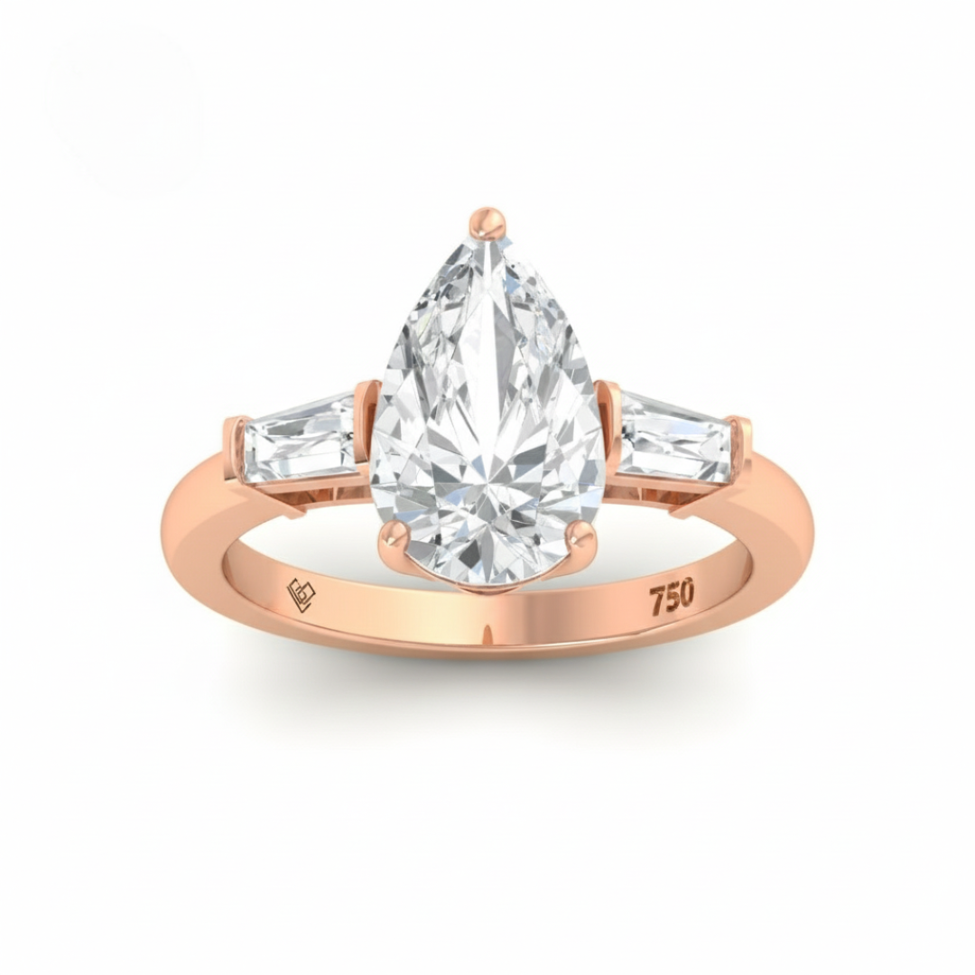 Mary Pear Cut Diamond Engagement Ring With Tapering Baguettes Cut Side Diamonds
